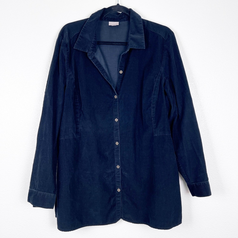 J. Jill Women's Corduory Long Sleeve Button Up Black Sz XL